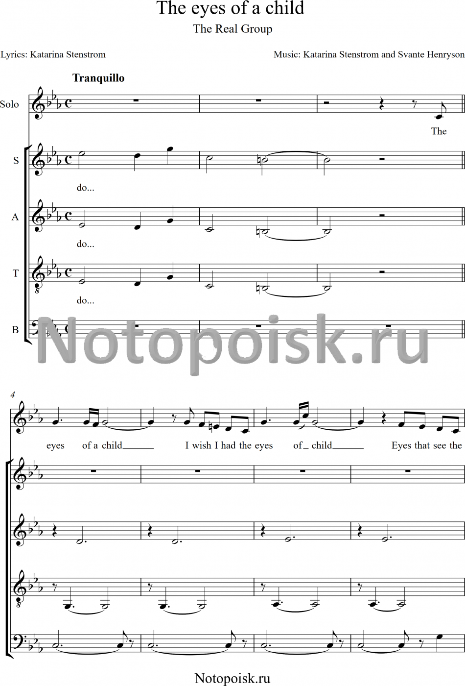 Ноты The Eyes of a Child, для вокального ансамбля или хора обложка — Нотопоиск.ru