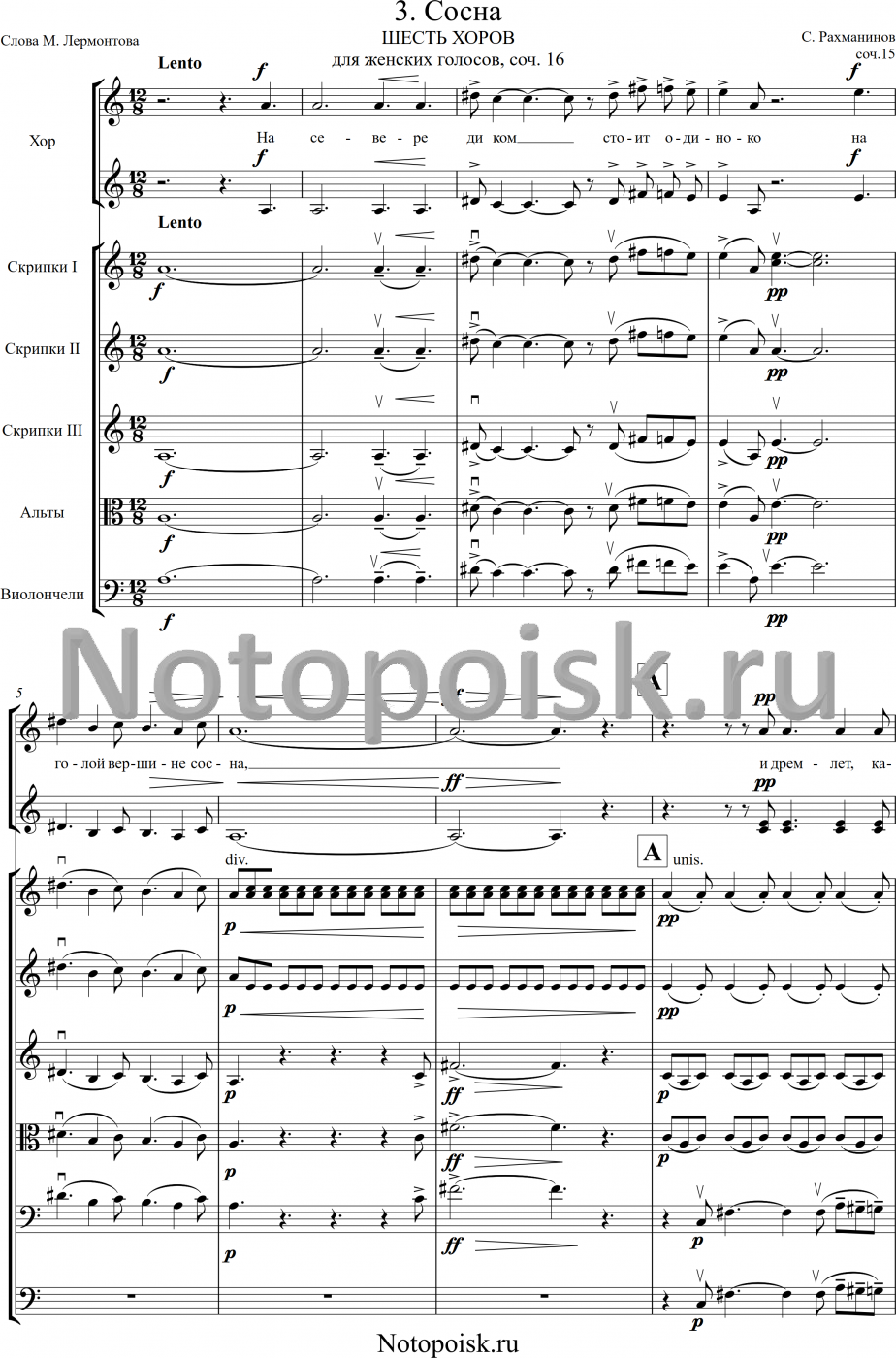 Ноты Сосна, для детского или женского двухголосного хора, в сопровождении струнного оркестра обложка — Нотопоиск.ru